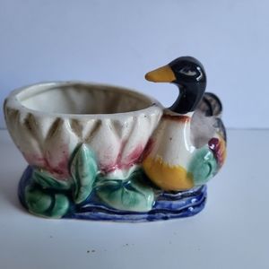 Mallard Duck Planter Lotus Flower Made In Japan Vintage